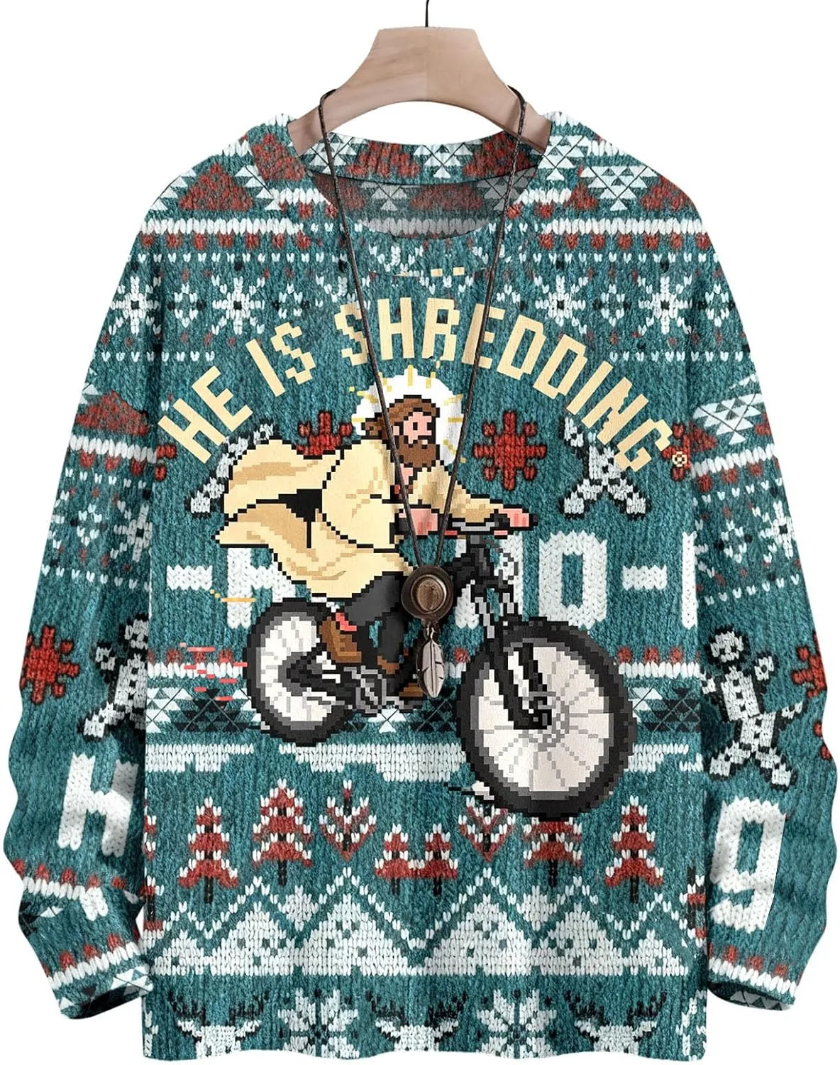 

Мужской свитер с пиксельным принтом Fun Jesus, вязаный пуловер JOWAMY