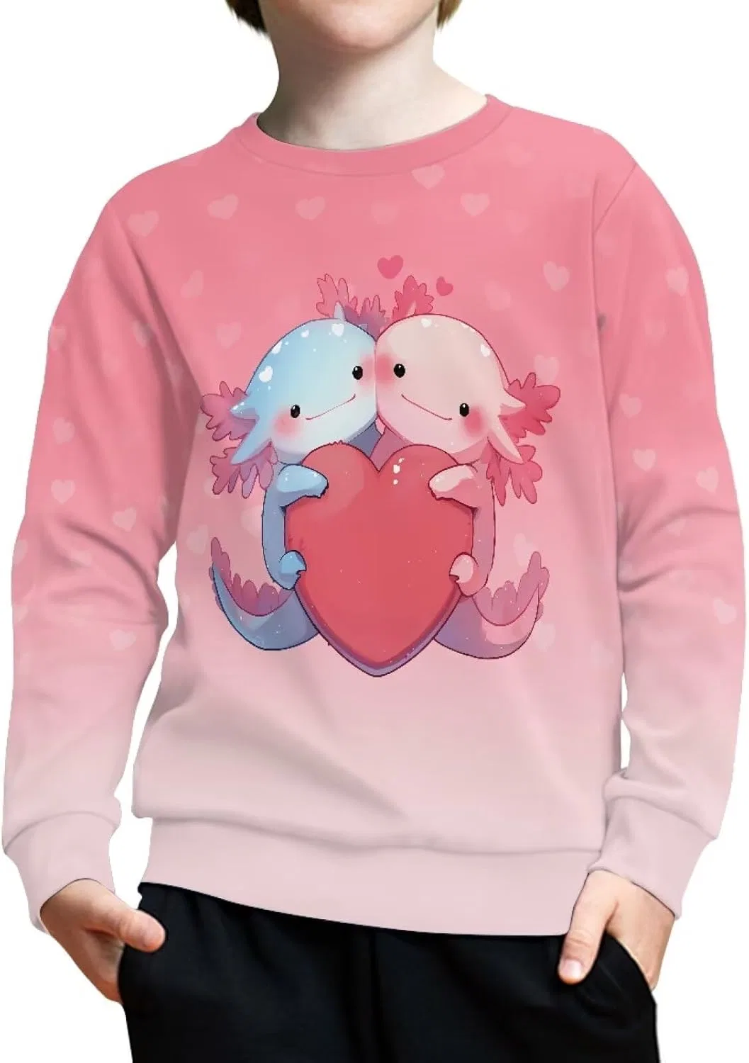 Детский свитшот с принтом Axolotl Love Heart, ZPINXIGN, 95% полиэстер + 5% спандекс — фото 2