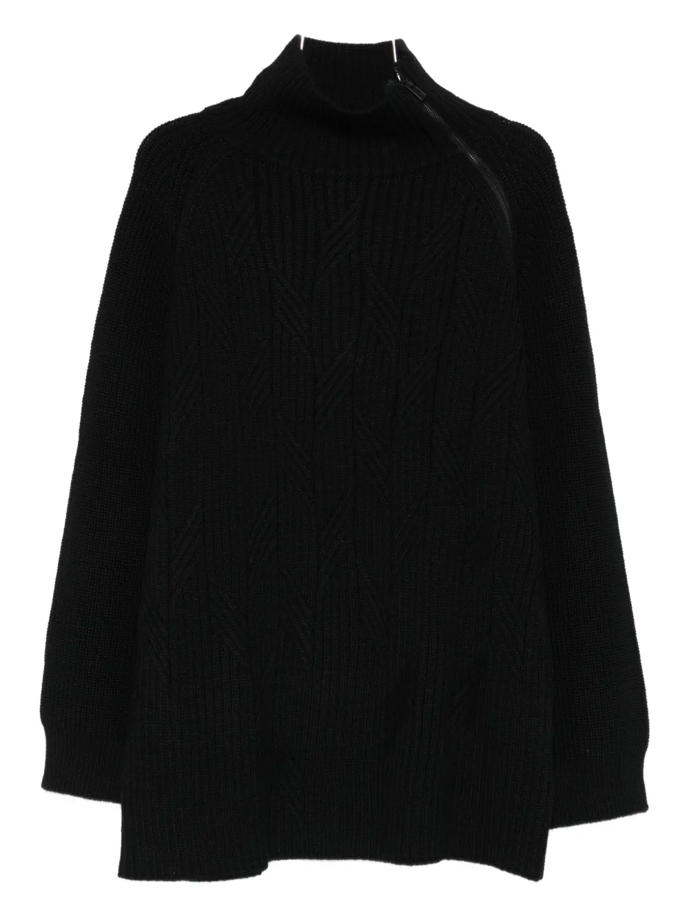 

Свитер с высоким воротом и косой вязкой Yohji Yamamoto, черный