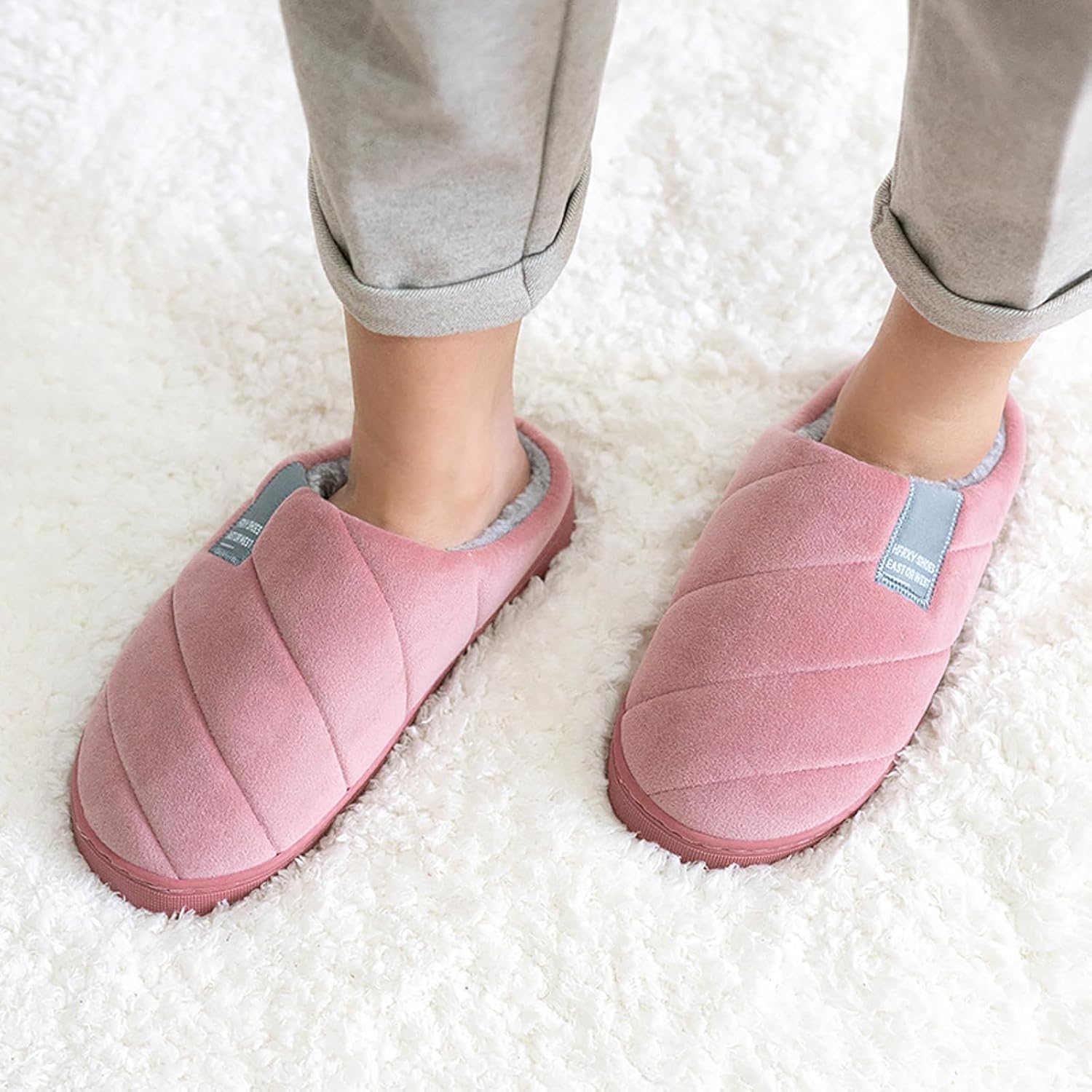 Тапочки JYSwoshoe с ворсом для женщин и мужчин, удобные домашние тапочки с памятью формы, мягкие плюшевые, теплые тапочки для дома и улицы, светло-фиолетовый — фото 2