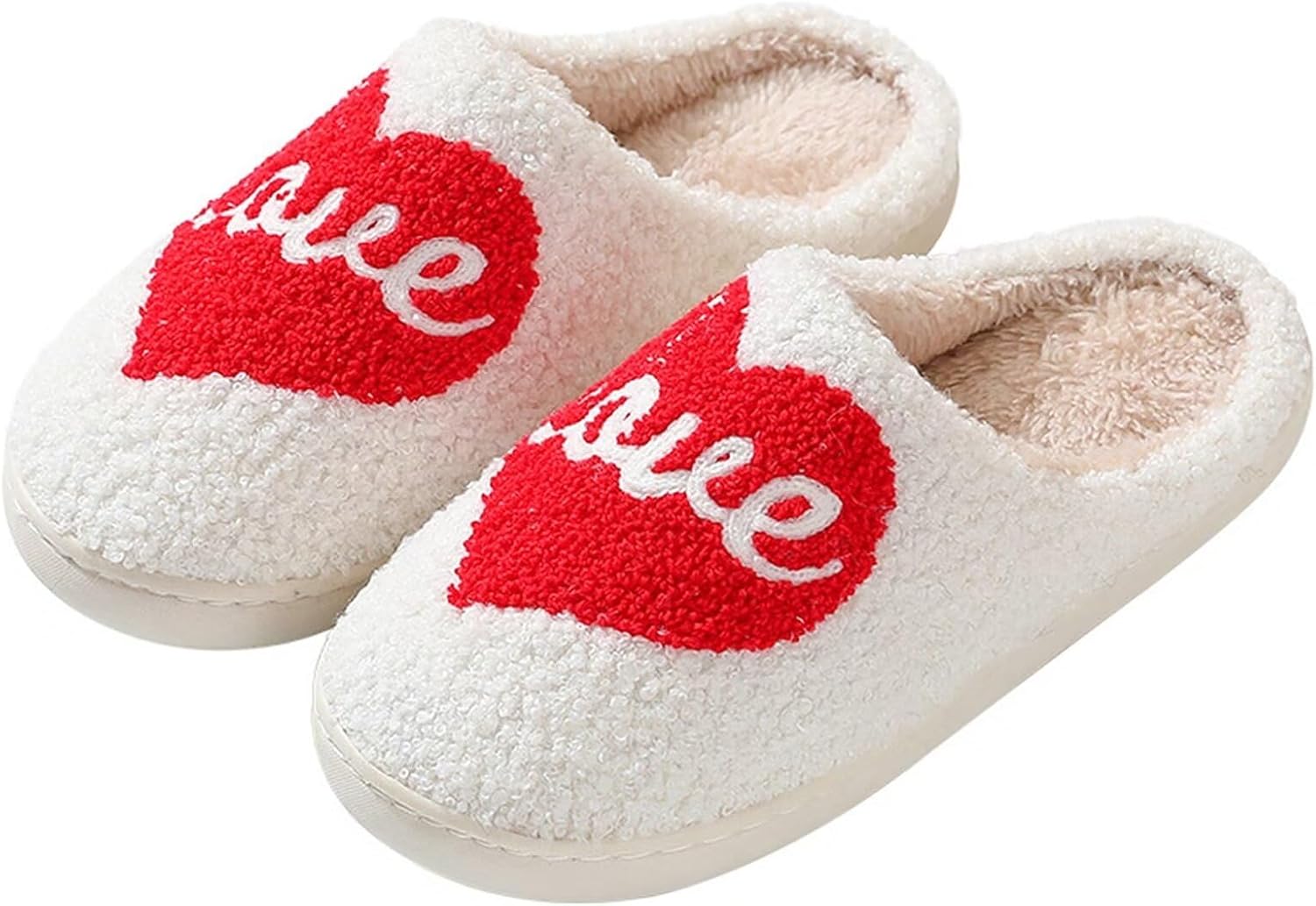 

KEYUSHOP Любимые тапочки для женщин и мужчин, пушистые тапочки с сердечком, зимние тапочки для пар, удобные тапочки на слипоне