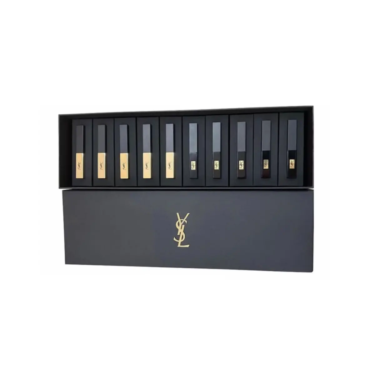 

Матовый шиммер без макияжа набор из десяти помад Small Black Stripes Small Gold Bar Fine Tube SAINT LAURENT, YSL Collectible 10 Pack