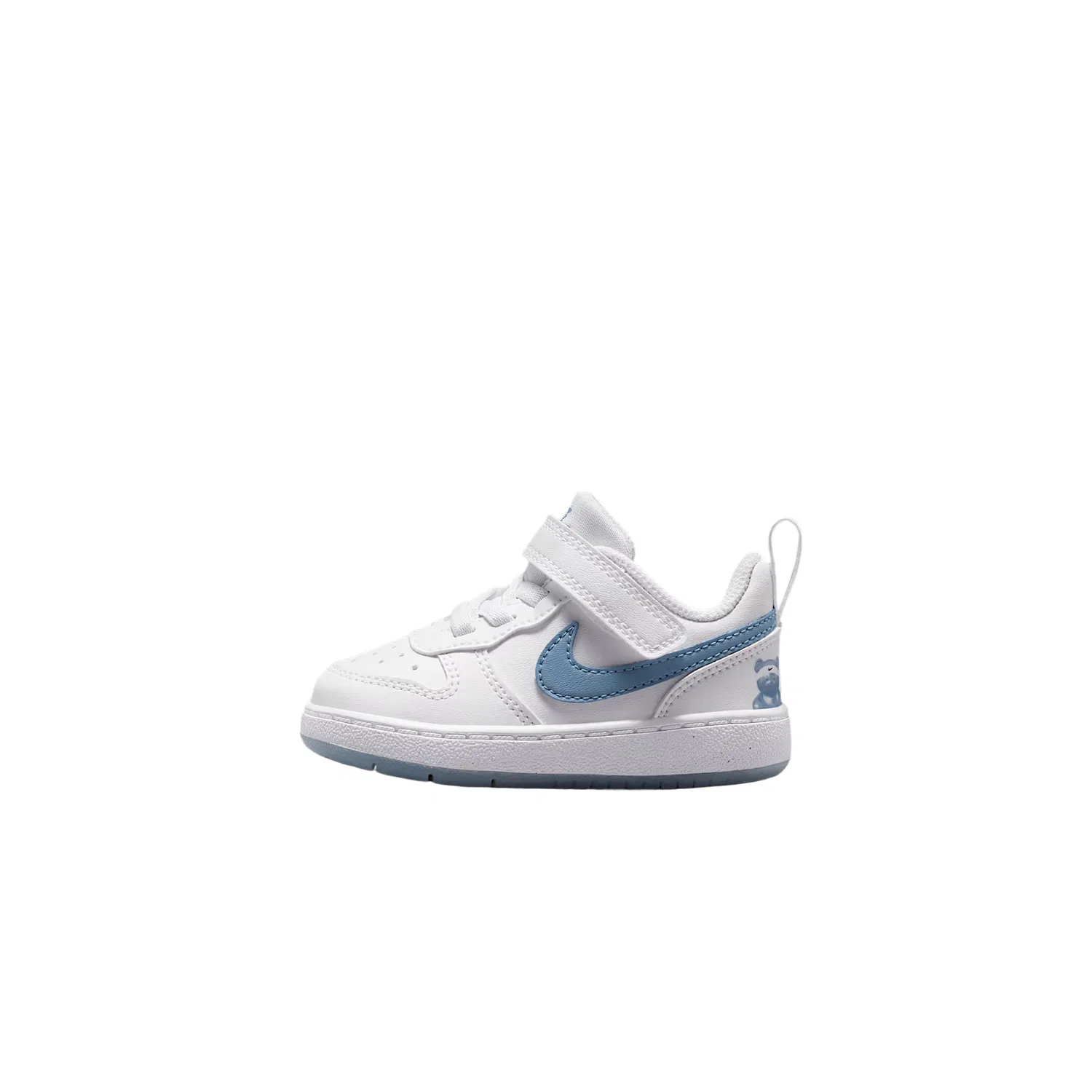 Кроссовки Court Borough Textile, Synthetic Leather низкие для малышей Nike, White/Work Blue