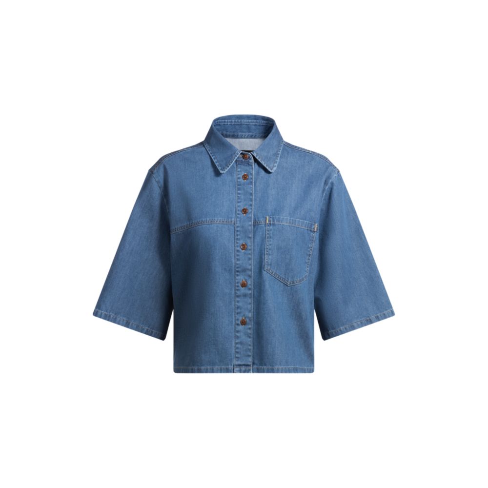 

Свободная блуза из голубого денима с кромкой BOSS