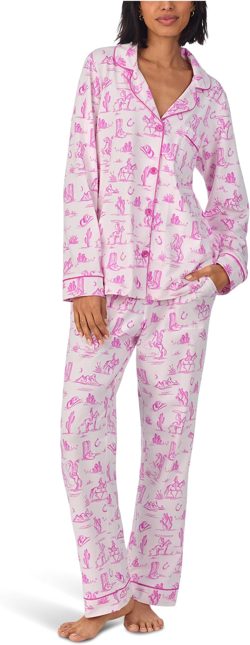 

Пижама Bedhead PJs Cotton Knit Long Sleeve Notch Collar Pj Set, цвет Cowgirl Toile