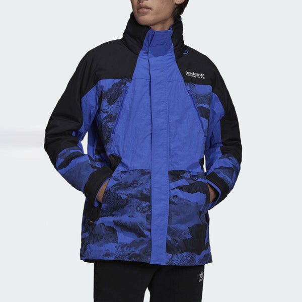 Пуховик adidas originals Colorblock Printing Sports hooded down Jacket Blue, мультиколор — фото 2
