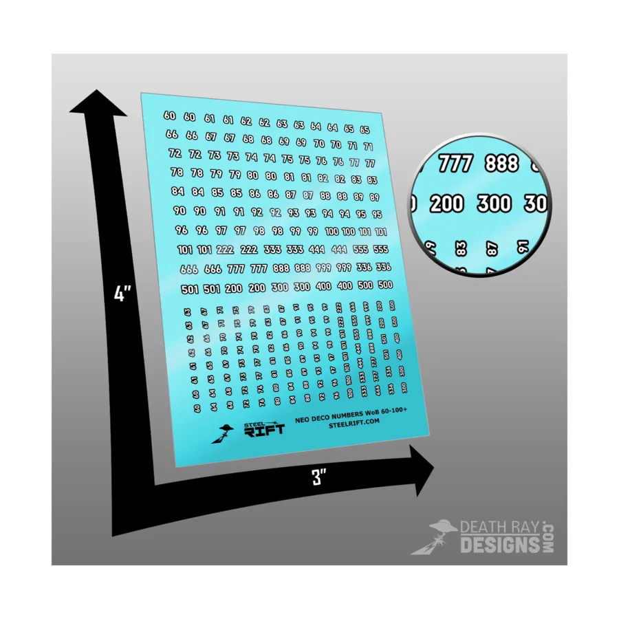 

Номера в стиле нео-деко 60–100+ — белое на черном, Steel Rift - Decals, Numbers