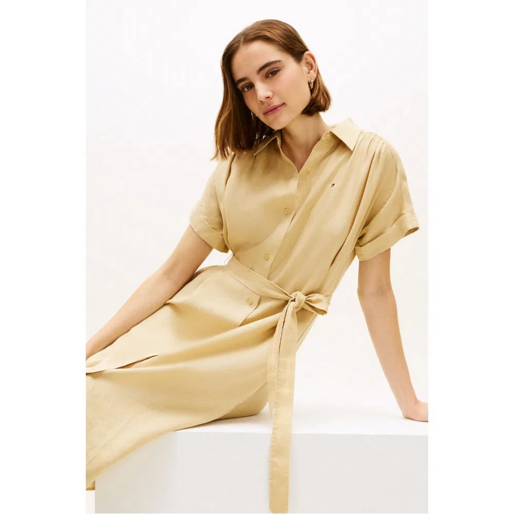 Женское льняное платье-рубашка с поясом жёлтое от Tommy Hilfiger Women — фото 4