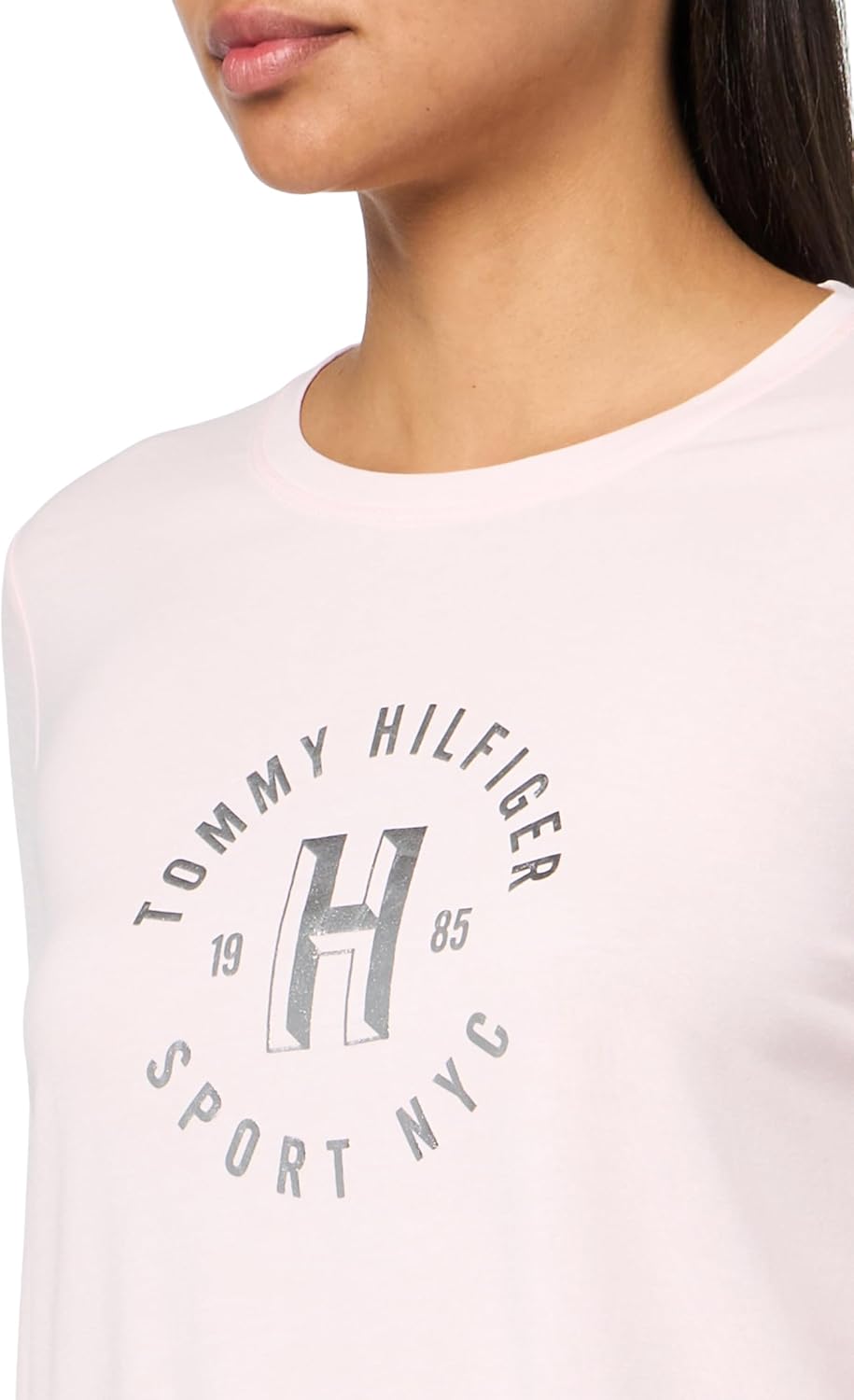 Лонгслив Tommy Hilfiger Metallic Logo Crew Neck, пудрово-розовый — фото 3