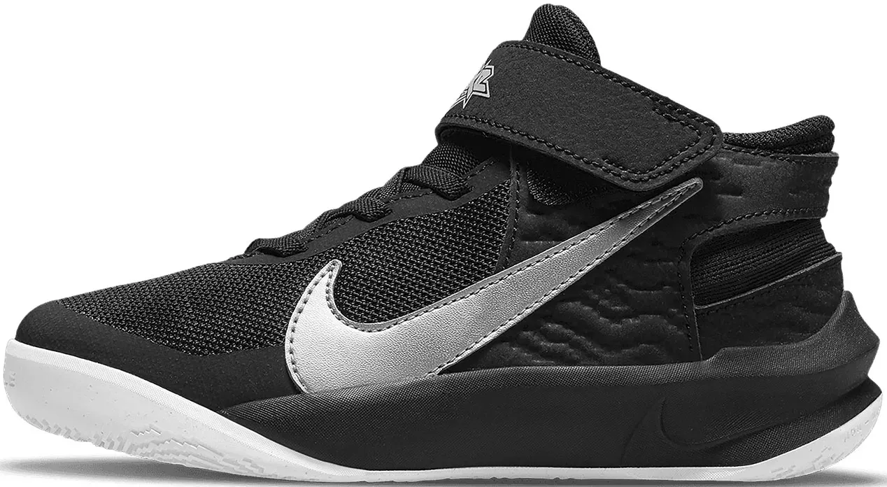 

Баскетбольные кроссовки Nike "TEAM HUSTLE D 10 FLYEASE (PS)", цвет Black-Metallic-Silver-Volt-White