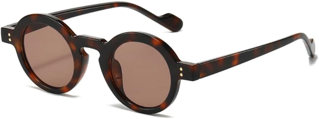 

Ретро маленькие круглые солнцезащитные очки для женщин, модные, с прозрачными линзами цвета океана, защита от УФ-излучения UV400, для мужчин, с заклепками TYUVIVO, Leopard Tea