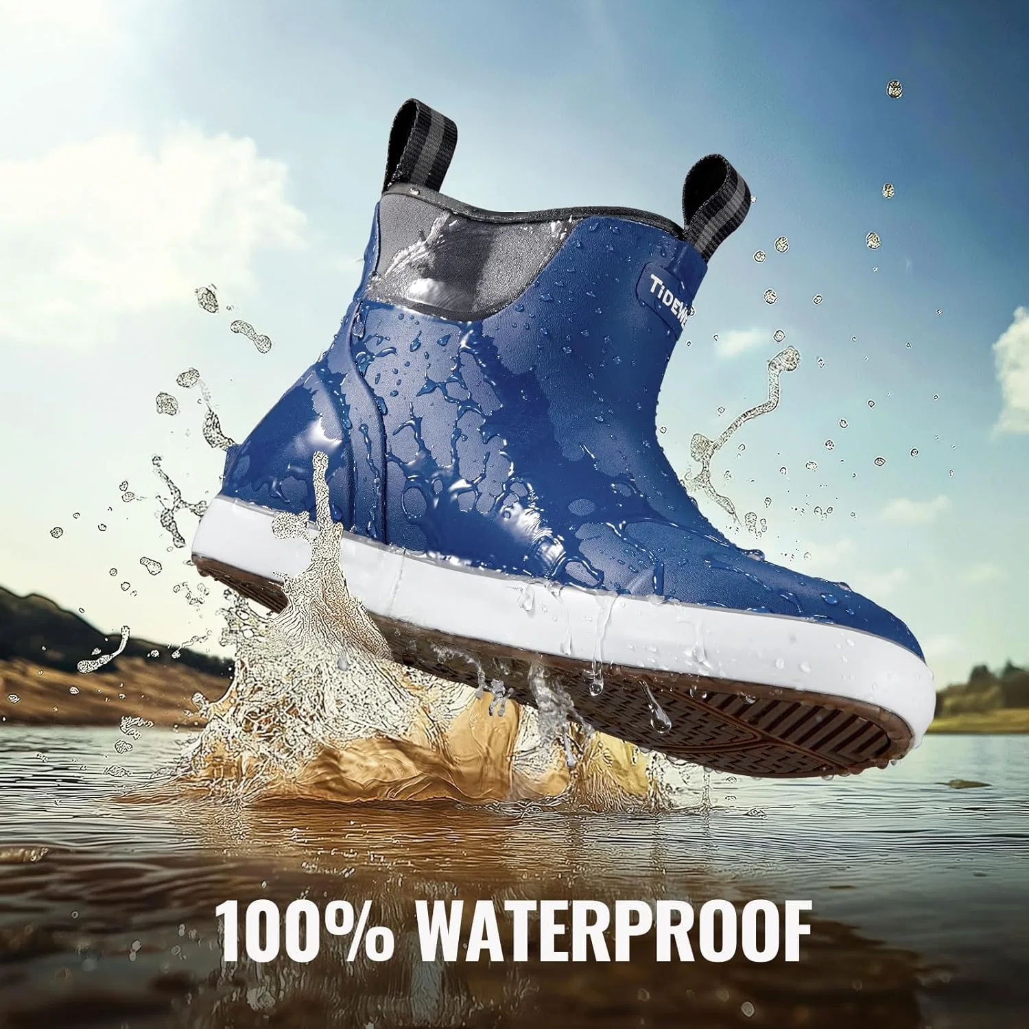 Водонепроницаемые рыболовные ботинки TIDEWE Deck Boots для мужчин, неопреновые резиновые ботинки без шнурков для катания на лодке (черно-оранжевые, светло-серые и бежевые, размер 7-8) — фото 3