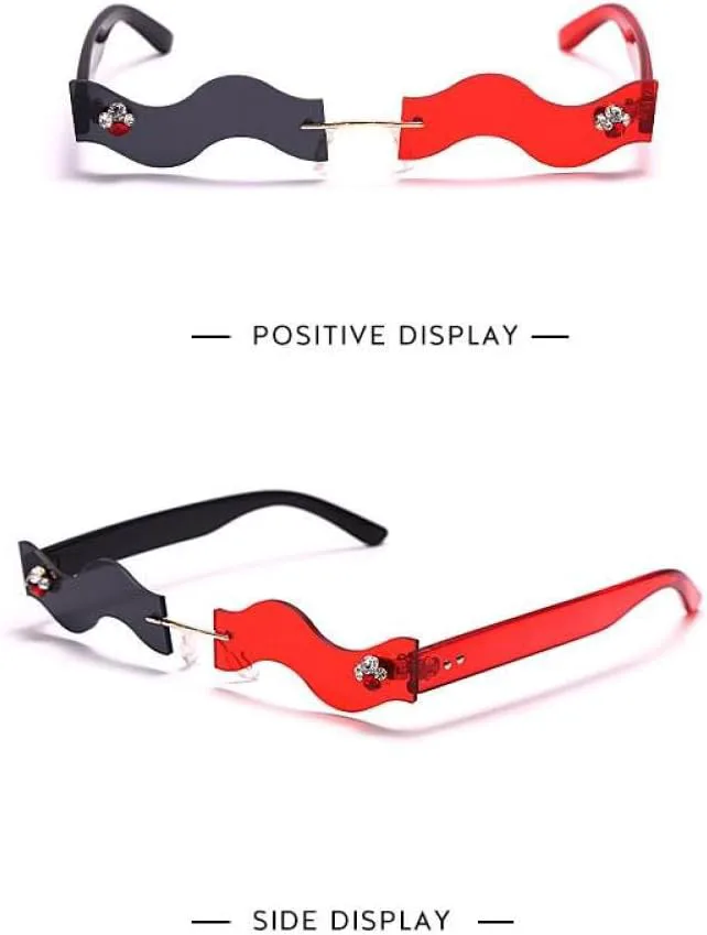 

Солнцезащитные очки в стиле стимпанк без оправы для женщин и мужчин, прямоугольные, с волнообразным рисунком, разноцветные, с защитой от УФ-излучения UV400 MTZJH, 3