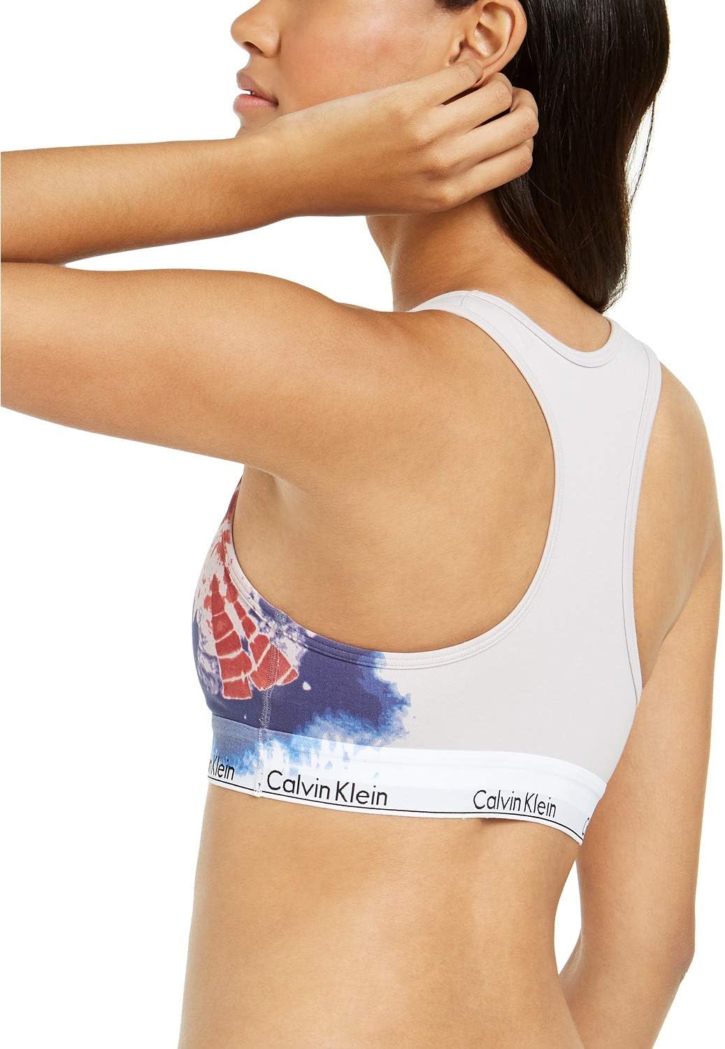Женский современный хлопковый бюстгальтер-бралетт Calvin Klein без подкладки с принтом тай-дай, Grey Lavendar Tie Dye — фото 2
