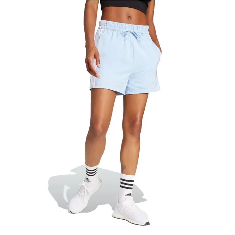 Спортивные шорты (WMNS) adidas Essentials 3-Stripes Cotton Shorts 'Glow Blue White', синий — фото 2