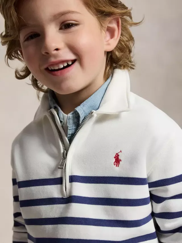 Детская толстовка на молнии в полоску, белая/темно-синяя Ralph Lauren — фото 2