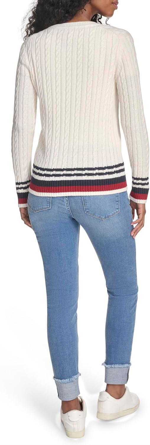 Женский хлопковый свитер Tommy Hilfiger с круглым вырезом и косами, Ivory Multi — фото 4