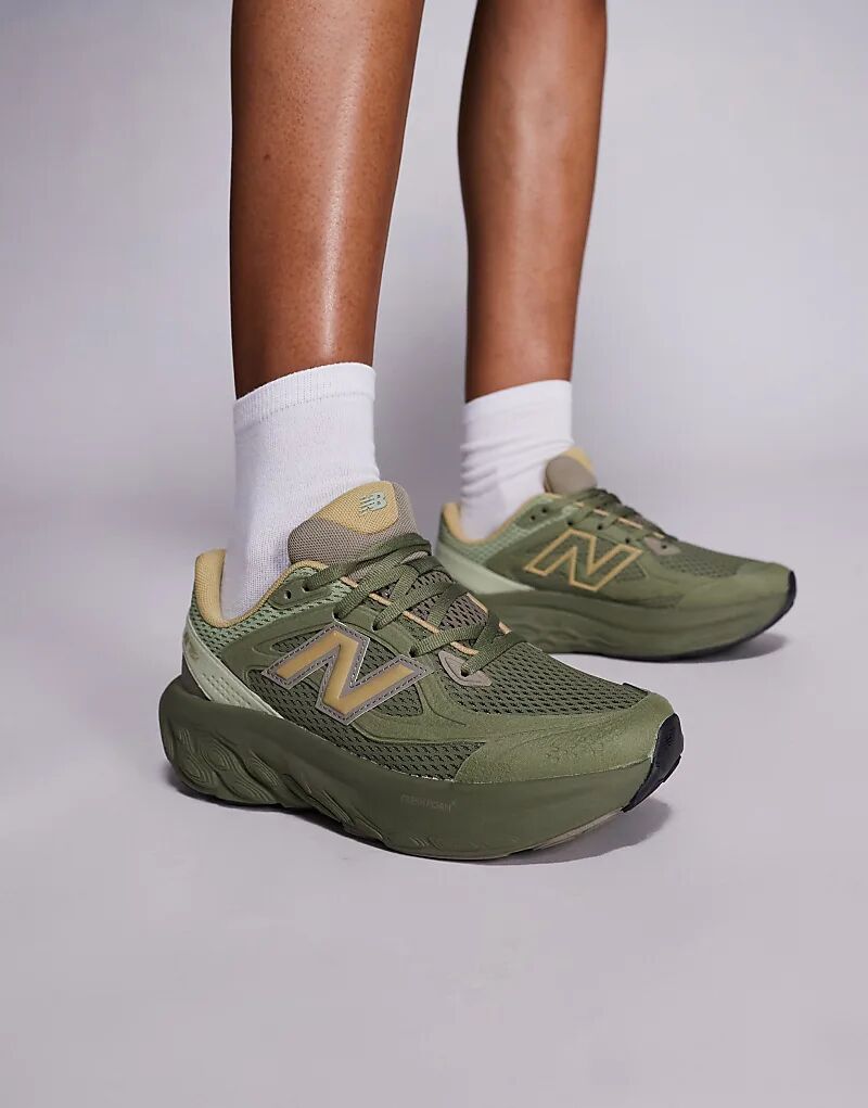 Кроссовки-унисекс New Balance Fresh Foam оливково-зеленого и бежевого цветов