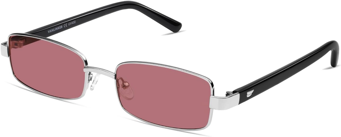 

Солнцезащитные очки VANLINKER Retro Rectangle Polarized для женщин и мужчин, маленькие, в стиле 90-х, модные, тонкие, узкие, прямоугольная оправа VL9684, Silver Frame/Burgundy