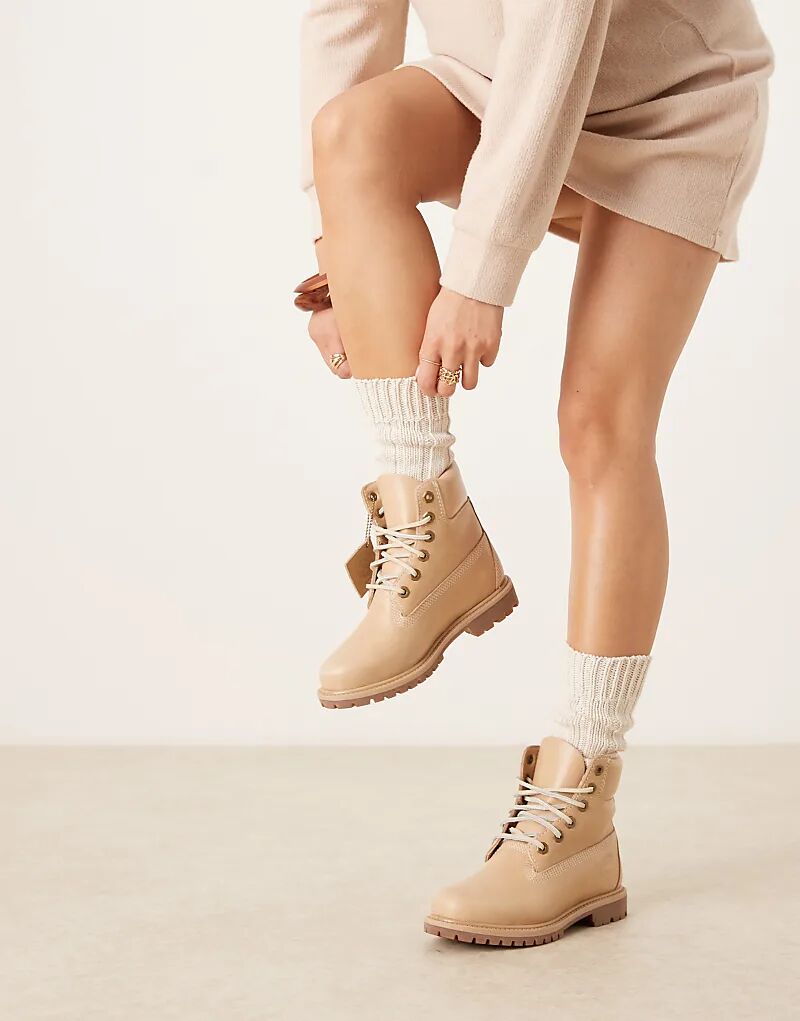 Премиальные ботинки Timberland высотой 6 дюймов из средне-бежевой кожи