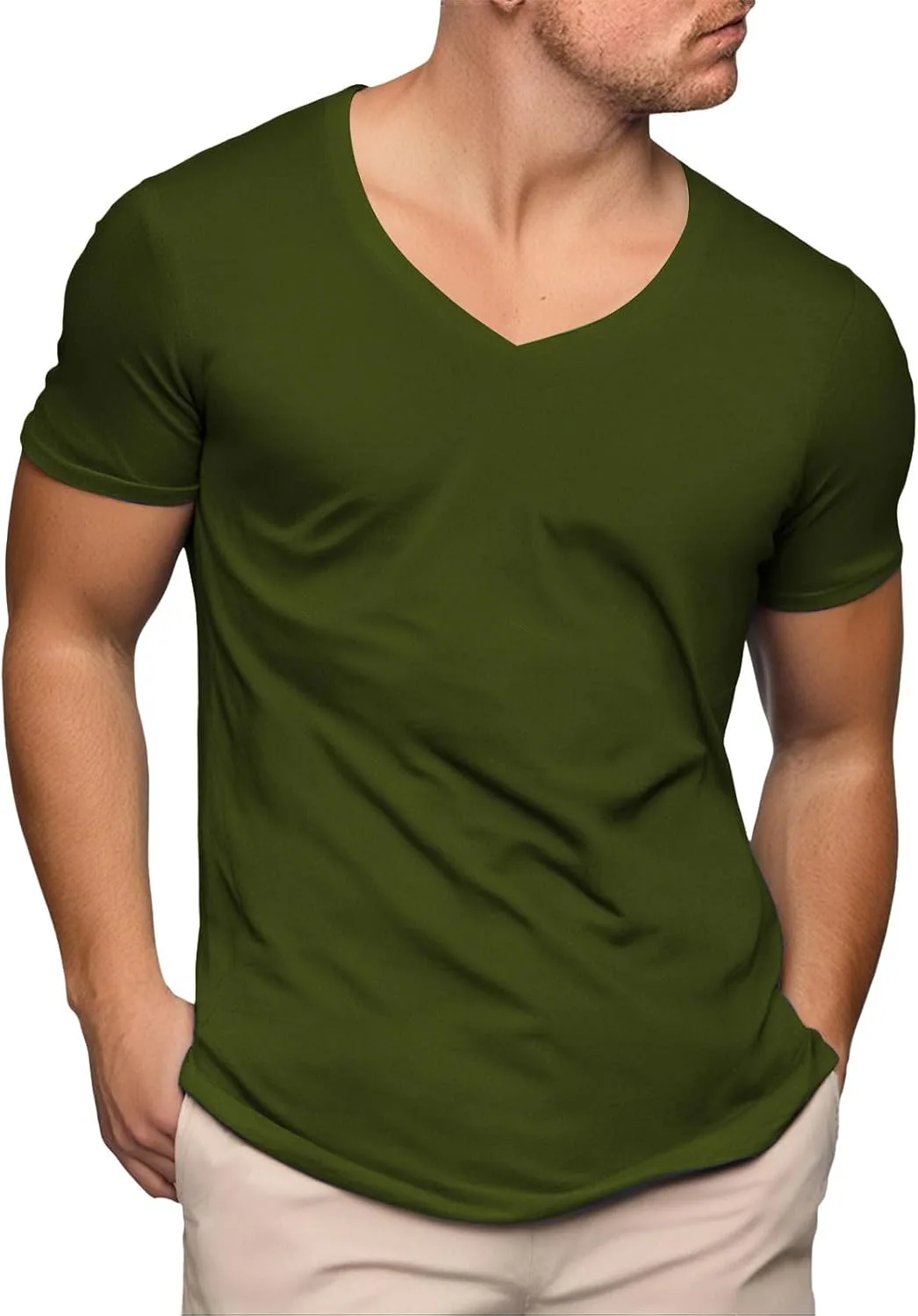 

Футболка V-образным вырезом для мужчин Casual, короткий рукав, Slim Fit XDFVC