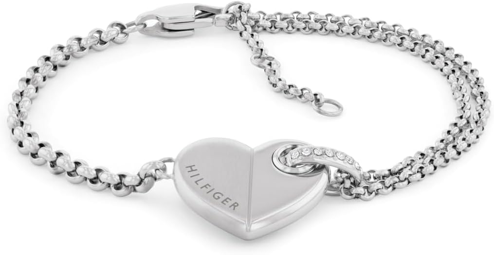 

Женские украшения Tommy Hilfiger - браслет с подвеской из нержавеющей стали с застежкой-карабином - яркий дизайн в форме сердца, модный аксессуар - подарок для нее, Silver