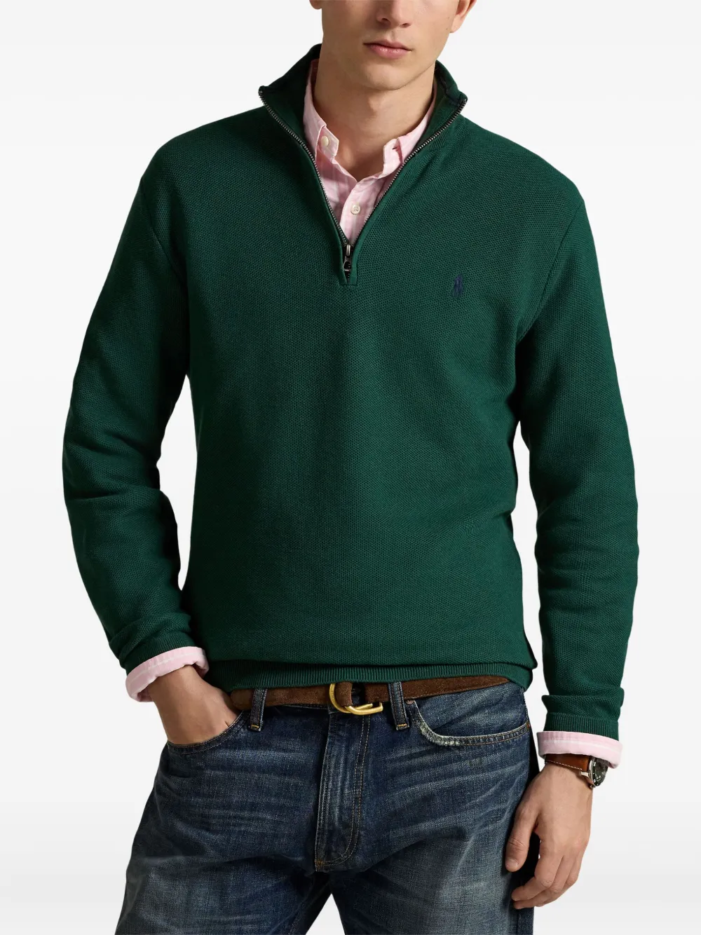 Свитер с воротником на молнии POLO RALPH LAUREN, зеленый — фото 3