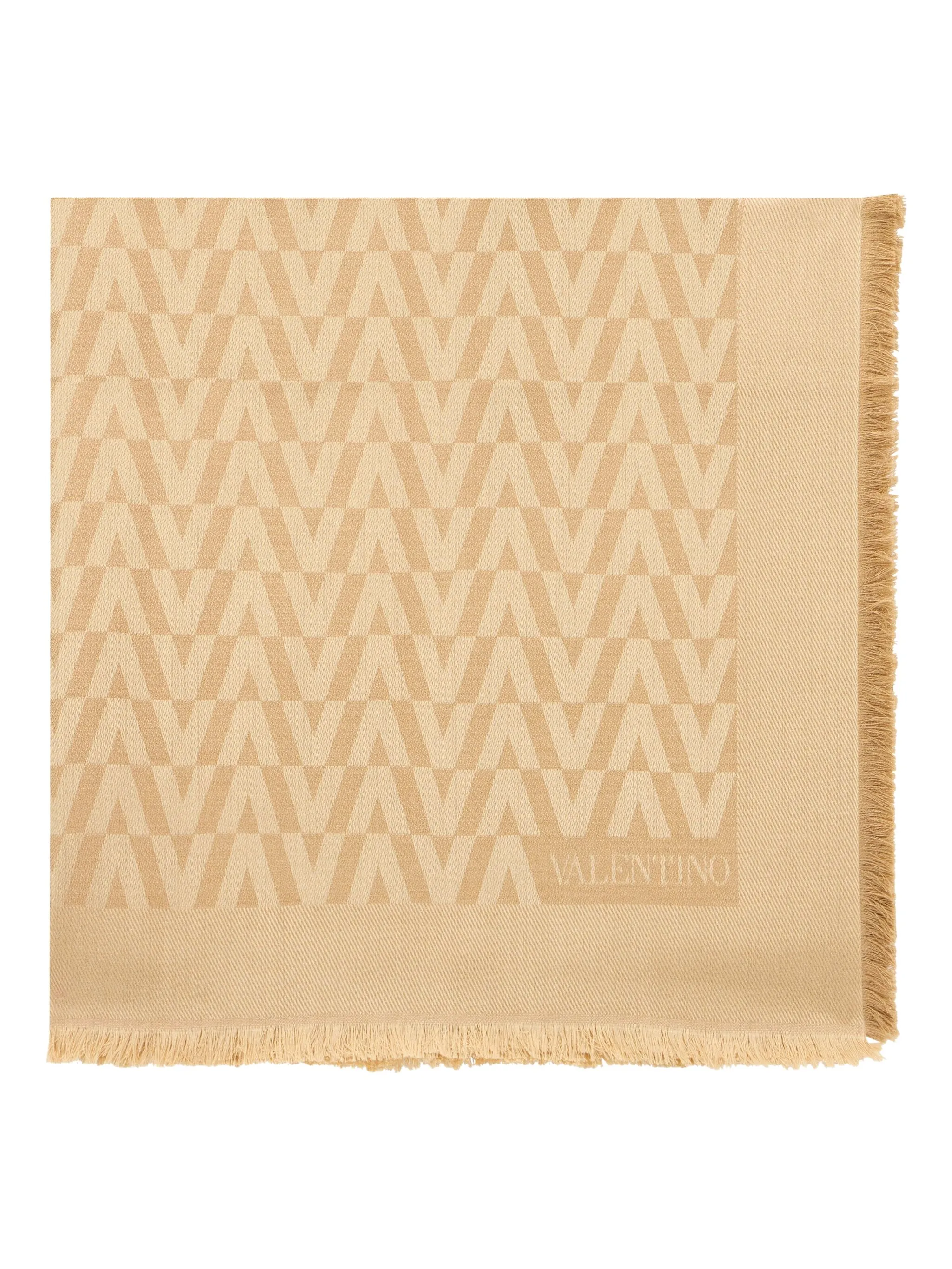 

Шарф с бахромой и логотипом Valentino Garavani, бежевый