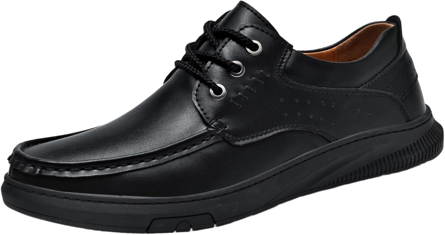 

Мужские кожаные туфли на плоской подошве - комфортные и простые, подходят для всех сезонов и активного отдыха, большого размера Fusecottc, черный