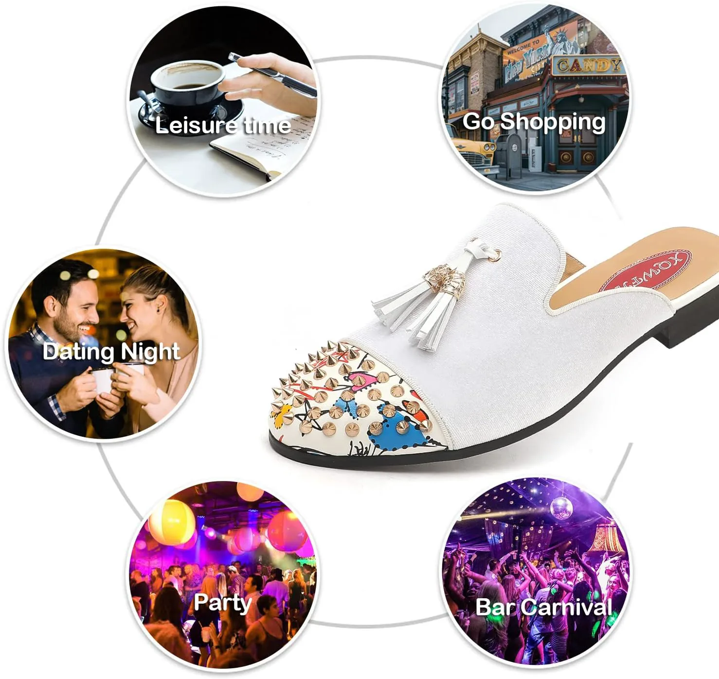 

Мужские слипоны-мюли с золотой пряжкой, модные кожаные повседневные и официальные тапочки без задника XQWFH, белый