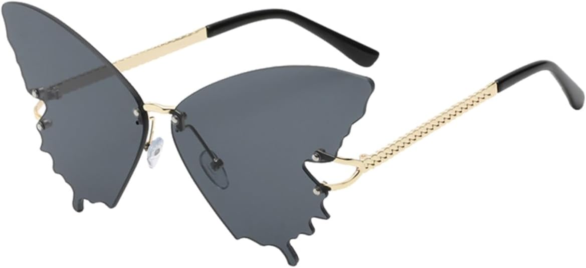 

Женские солнцезащитные очки GALPADA Butterfly в безрамочной оправе, уникальные яркие очки для вечеринок с золотой оправой и серыми линзами, стильная декоративная защита от УФ-излучения для мероприятий на открытом воздухе, Black