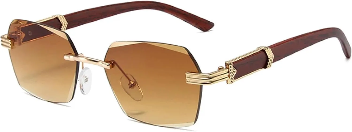 

Роскошные безободковые мужские солнцезащитные очки, модные женские очки для активного отдыха с защитой от УФ-излучения UV400 TOIPASTN, Stripe Gradient Tea