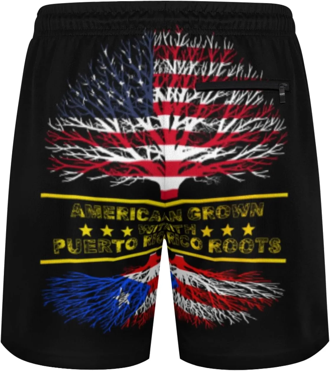 Мужские плавки American Grown and Puerto Rico Roots с сетчатой ​​подкладкой, завязками, быстросохнущие, с карманами Generic, черный — фото 3
