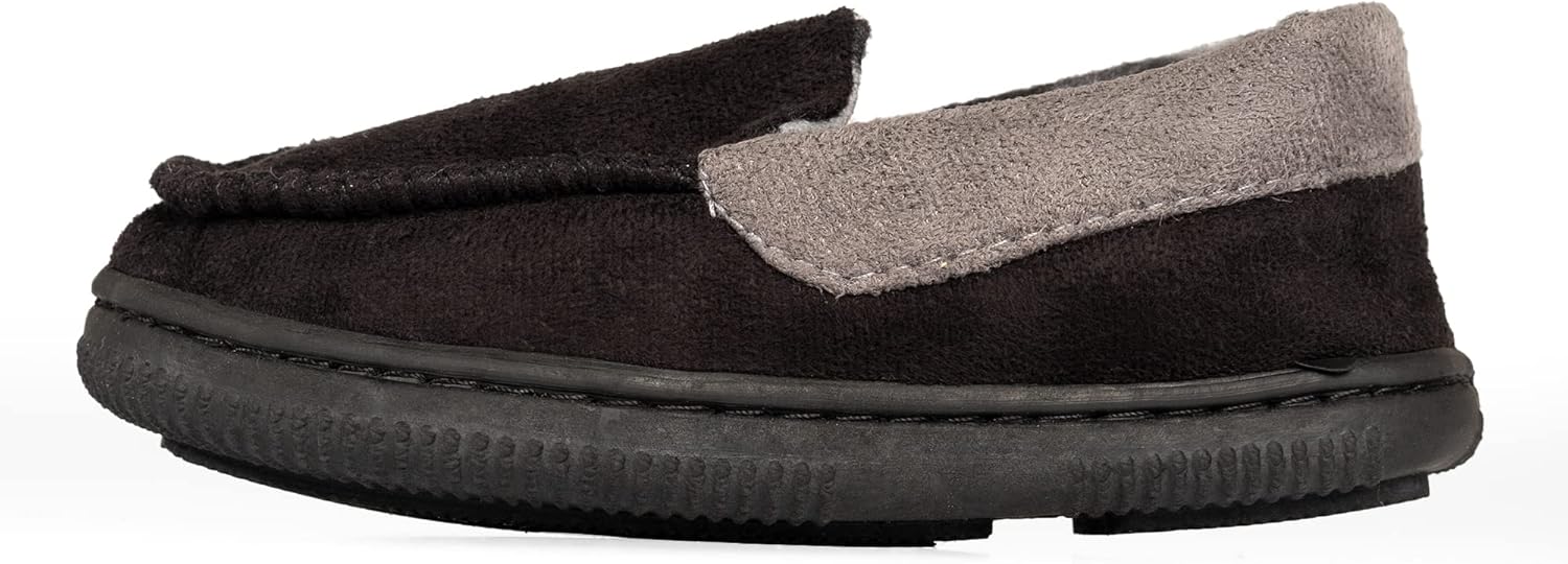 

Детские тапочки NORTY Moccasin - удобные слипоны для малышей для мальчиков и девочек - искусственная замша - размер маломерит на один размер, черный/серый