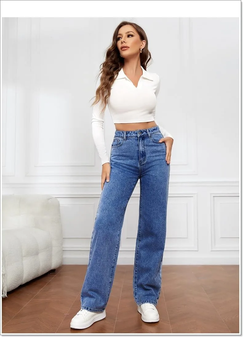 

Джинсы женские High-Waisted Washed, прямые Wen Xiangyan Jade