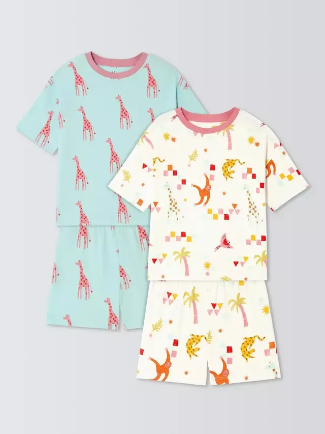 Детские короткие пижамы с жирафом, комплект из 2 штук, разноцветные John Lewis