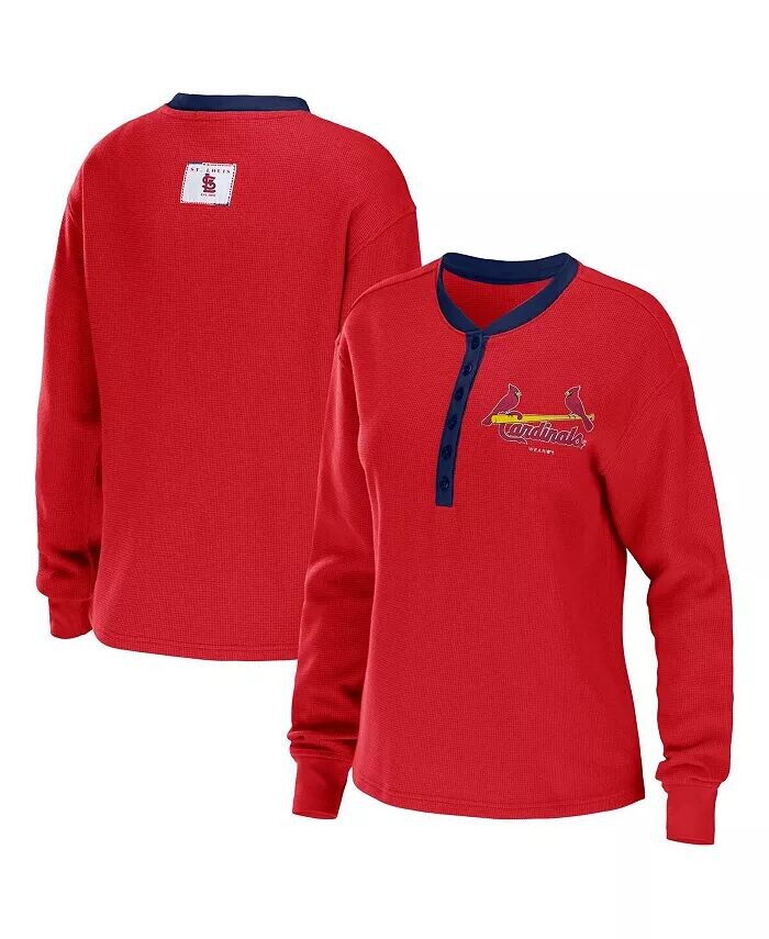 

Красная женская футболка с длинным рукавом St. Louis Cardinals Waffle Henley Wear By Erin Andrews