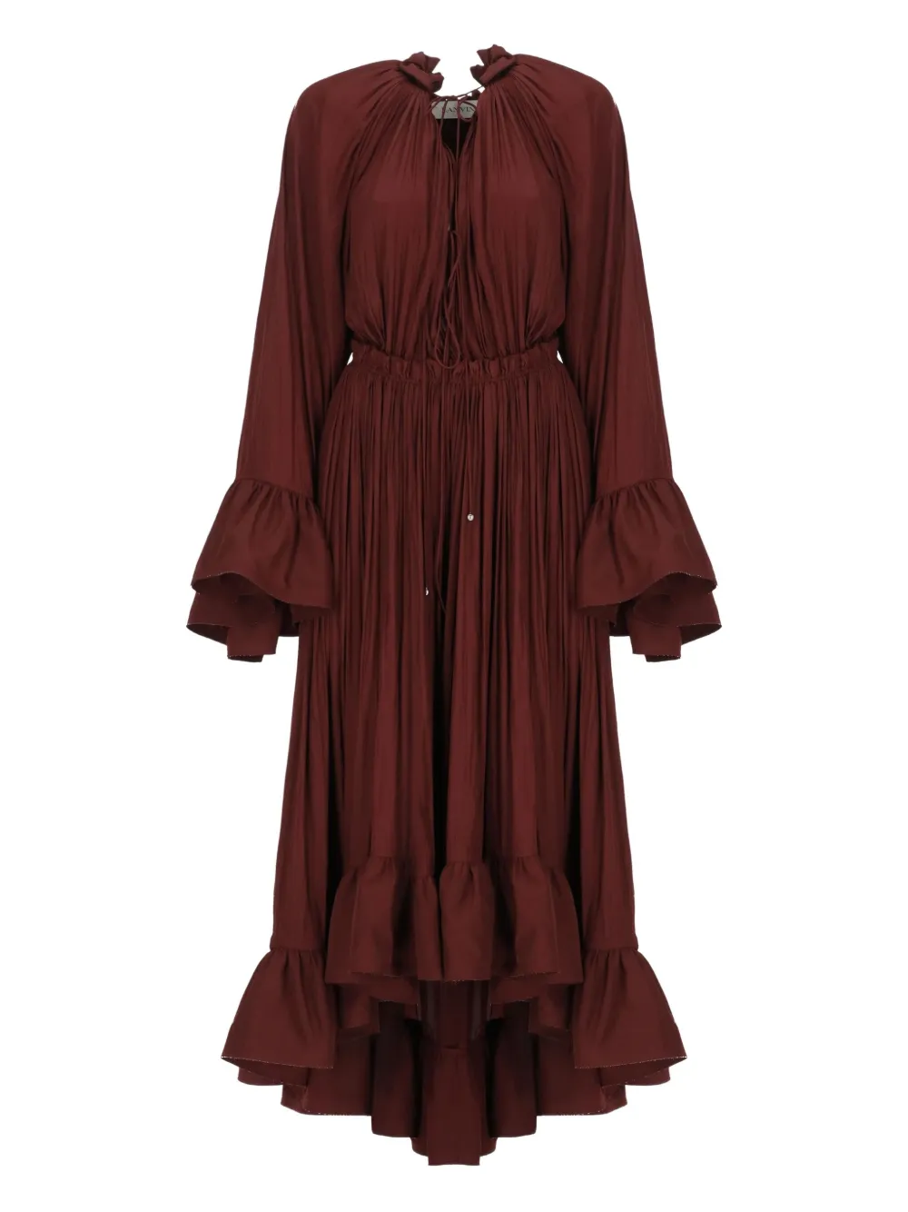 

Плиссированное платье с оборками Lanvin, коричневый