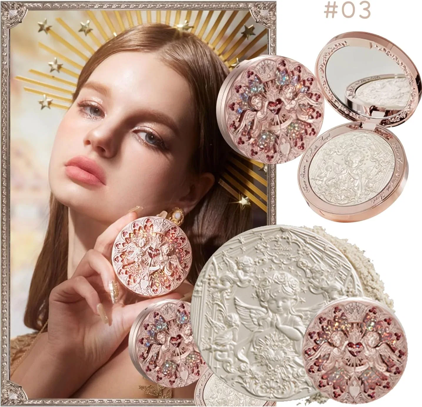 Набор косметики Little Angel Series Flower knows: тени для век 9 цветов, матовая помада, румяна, хайлайтер, крем, тинт для губ, кисти, цвет GL03 — фото 2