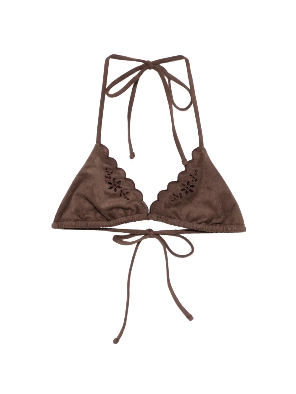 

Бикини-топ с цветочными аппликациями и зубчатым краем Frankies Bikinis, коричневый