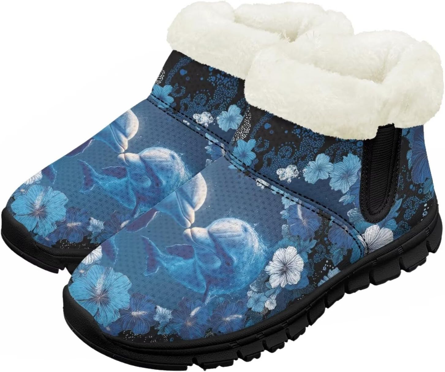 

Зимние детские ботинки Chririnla для мальчиков и девочек, с теплой подкладкой из искусственного меха, короткие ботильоны, противоскользящие, для малышей и детей постарше, Dolphin Floral