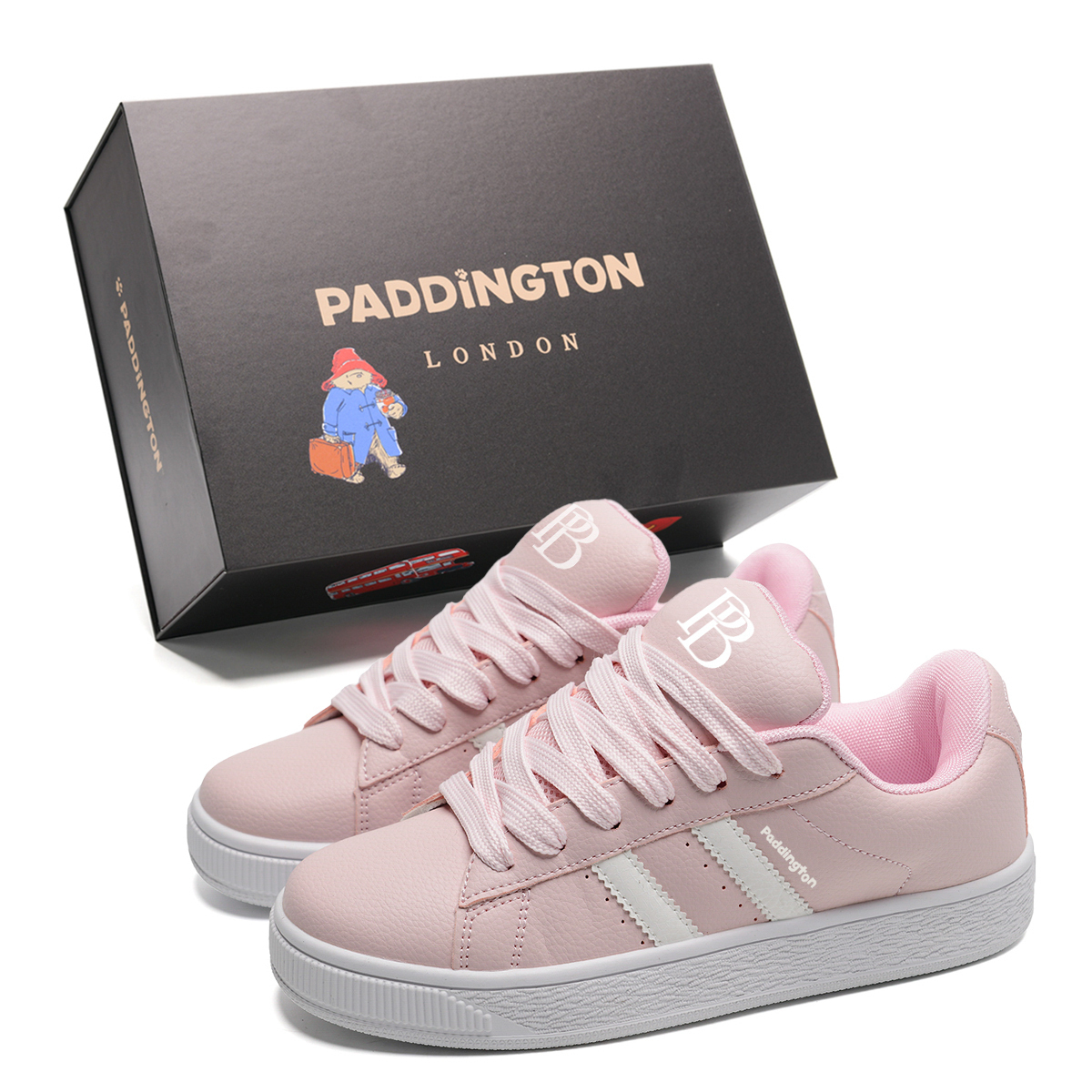 

Paddington Bears Износостойкие и легкие лоу-топ скейтборд кроссовки унисекс розовый белый, цвет Pink White