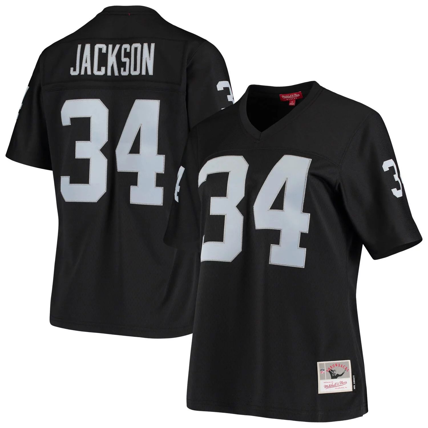 

Женская черная футболка Mitchell & Ness Bo Jackson Las Vegas Raiders 1988 Legacy Replica, Черный, Женская черная футболка Mitchell & Ness Bo Jackson Las Vegas Raiders 1988 Legacy Replica