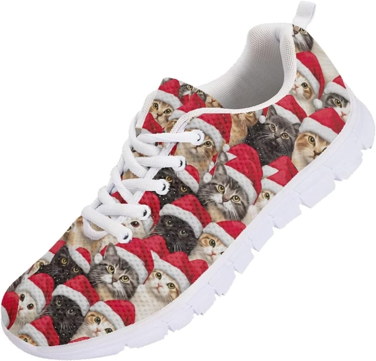 

Легкие кроссовки POLERO для женщин, повседневные дышащие сетчатые кроссовки для бега и тренировок, простые, с ярким рисунком панд, Xmas Cats Pattern