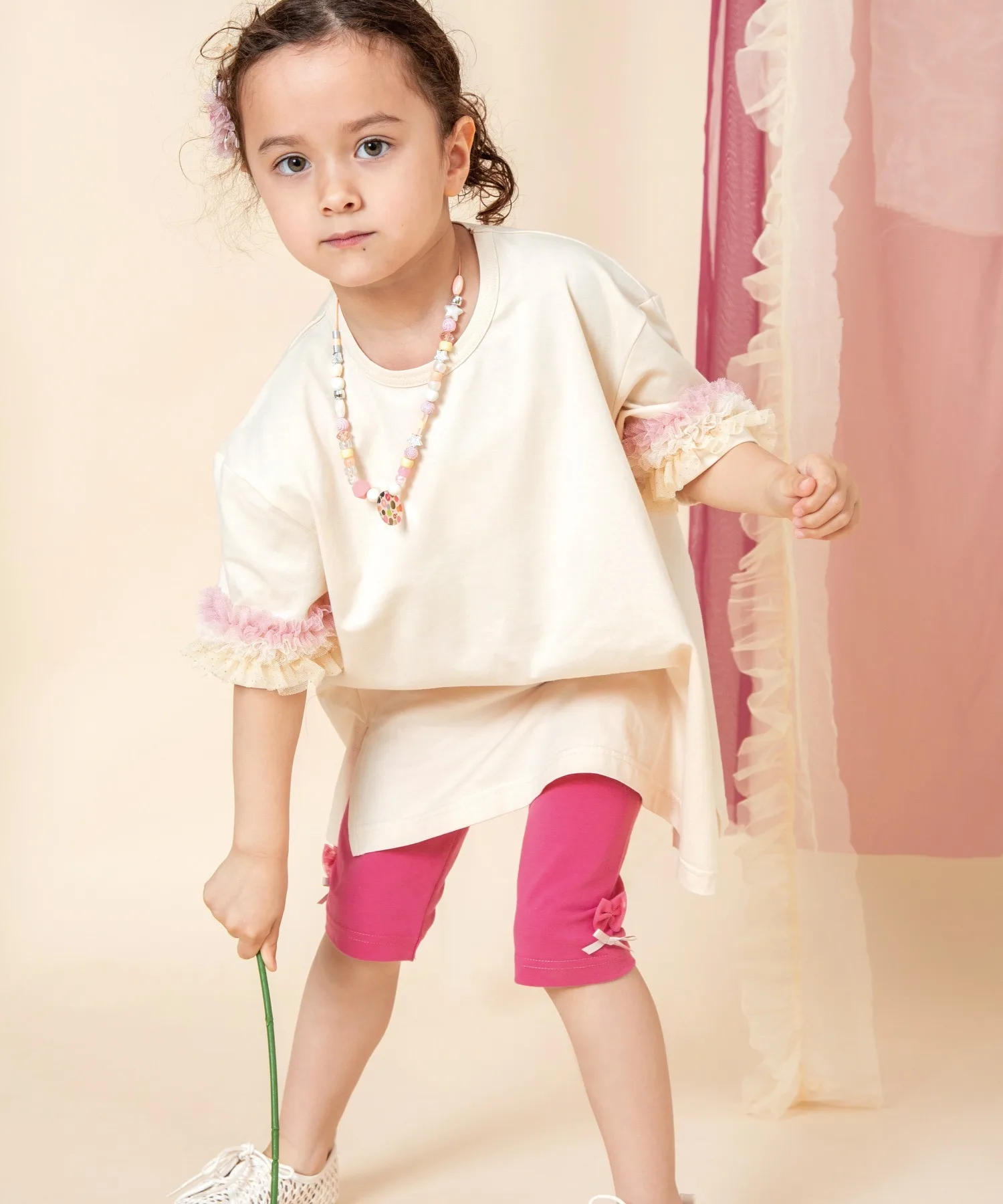 Детские леггинсы 5/4 с бантом panpantutu серые — фото 2