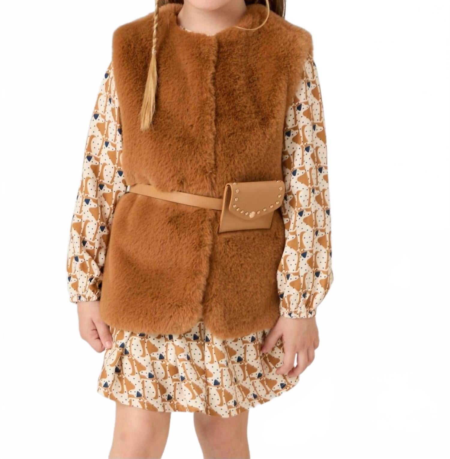 

Коричневый меховой жилет без рукавов с поясом Mayoral