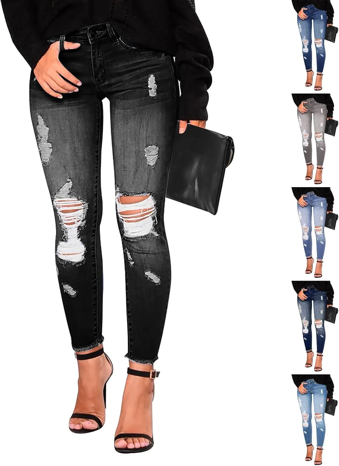 

Lcyhony рваные джинсы женские Stretchy Skinny Boyfriend с высокой посадкой