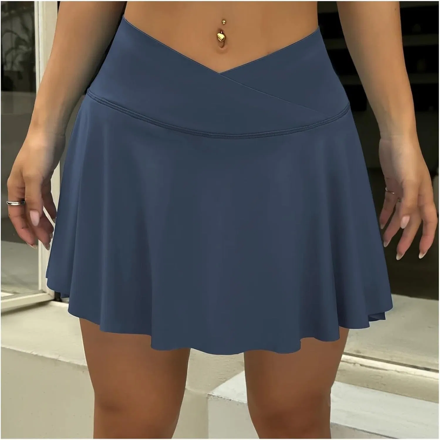 Активная юбка-шорты с V-образной талией, карманами, Polyester, Spandex, Red — фото 3