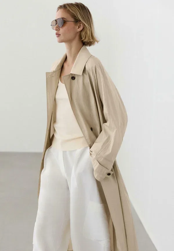 Плащ длинный свободный Massimo Dutti, бежевый — фото 2