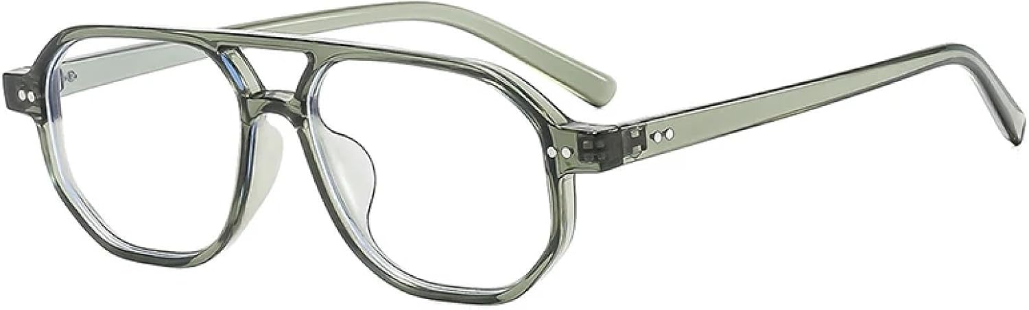 

Винтажные мужские солнцезащитные очки с двойной перемычкой и многоугольными линзами, модные женские очки с прозрачными линзами Ocean Lens и заклепками, защита от УФ-излучения UV400 VFDHN, Green Clear